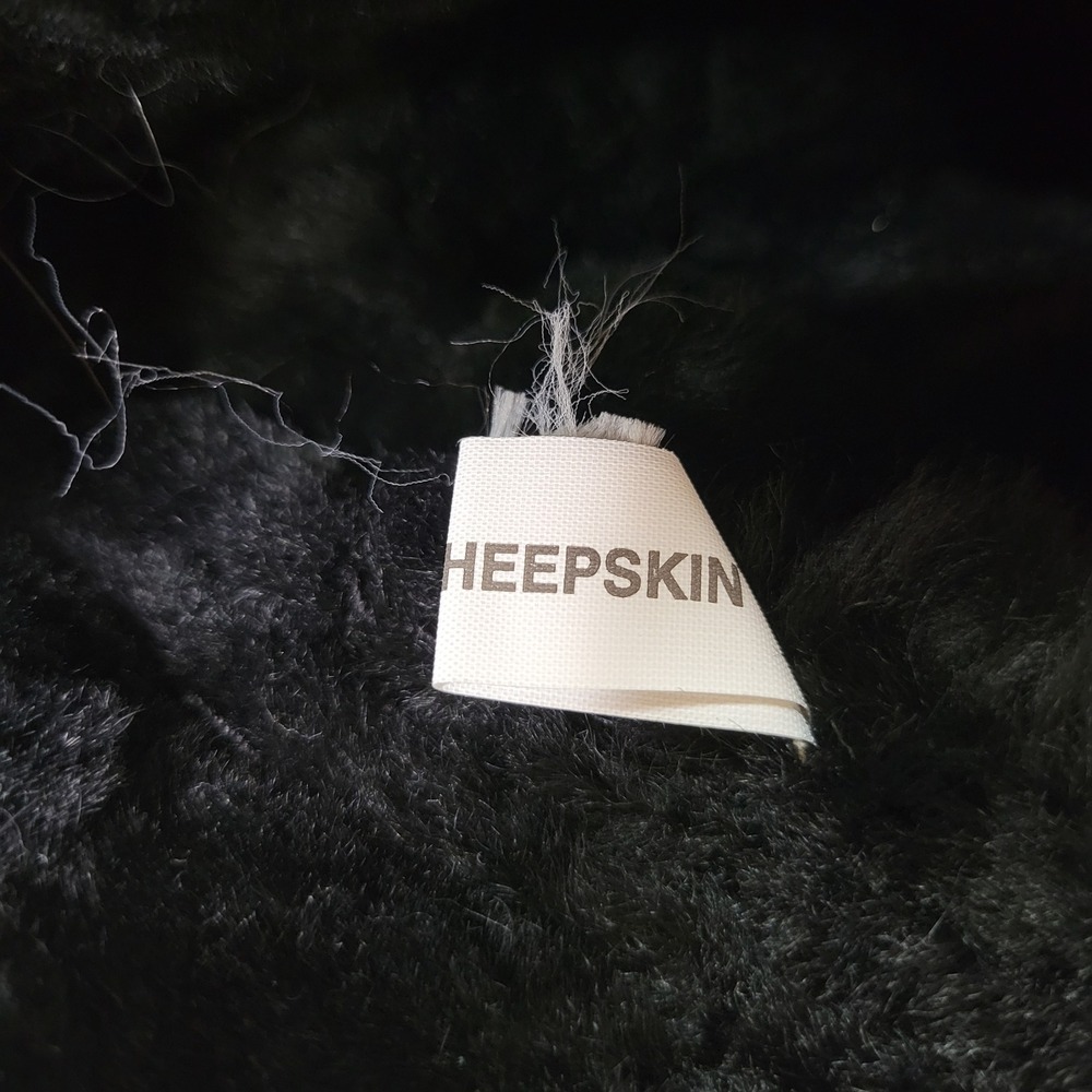 Black Sheepskin Leather Cossack Hat Shearling Trim Winter Pillbox Cap Medium - Picture 6 of 7